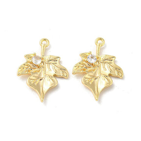 Leaf Pendant With Zirconia, Gold-plated, 20x15mm - Uniq Perler - 111969