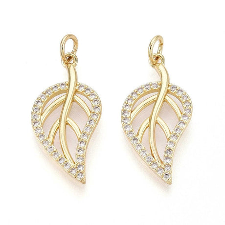 Blad Vedhæng Med Zirkonia - Forgyldt (24x12x2mm) - Uniq Perler - 115799