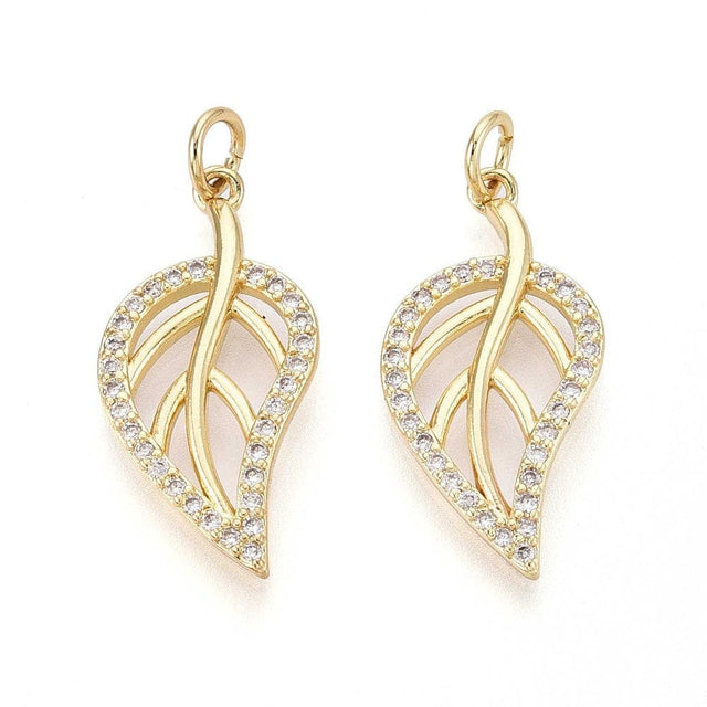 Blad Vedhæng Med Zirkonia - Forgyldt (24x12x2mm) - Uniq Perler - 115799