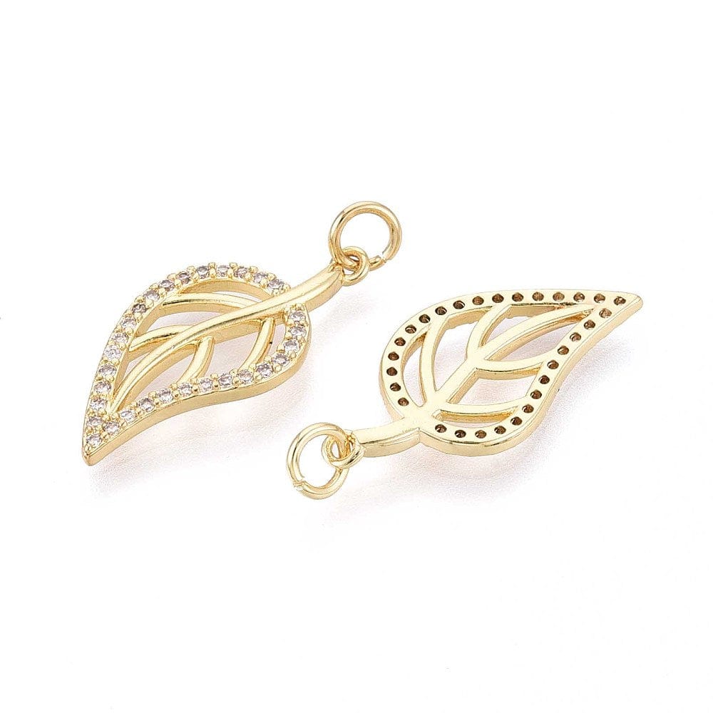 Blad Vedhæng Med Zirkonia - Forgyldt (24x12x2mm) - Uniq Perler - 115799