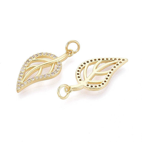 Blad Vedhæng Med Zirkonia - Forgyldt (24x12x2mm) - Uniq Perler - 115799