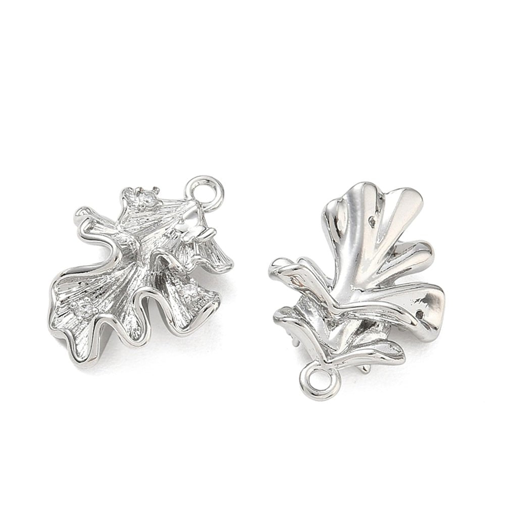 Blad Vedhæng Med Zirkonia – Platinbelagt Messing (20x16x6mm) - Uniq Perler - 122602