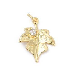 Blatt Anhänger mit Zirkonia-Steinen, 18K Vergoldet, (20x15,5mm) - Uniq Perler - 114713