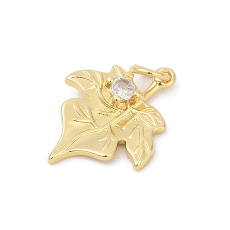 Blad Vedhæng Med Zirkonia Sten, 18K Forgyldt, (20x15,5mm) - Uniq Perler - 114713