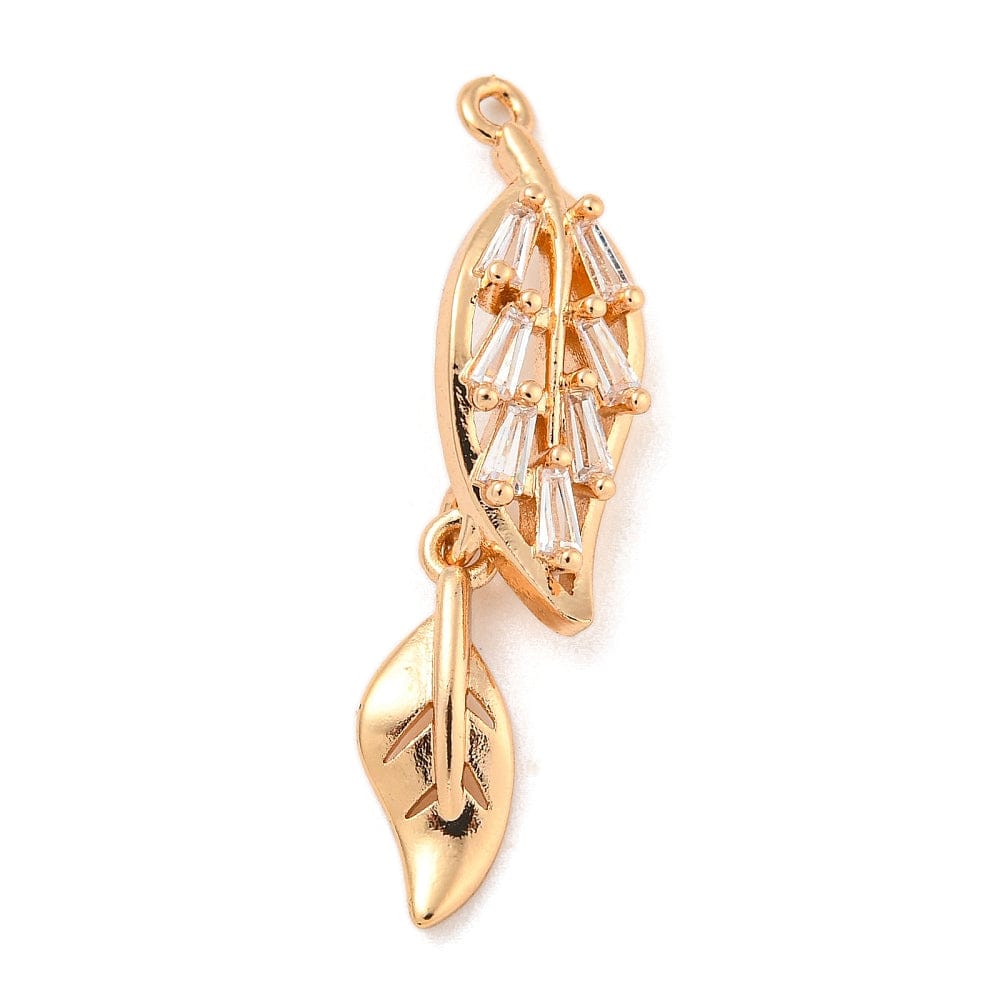 Blad Vedhæng Med Zirkonia Sten, 30x7x6 mm - Uniq Perler - 113725