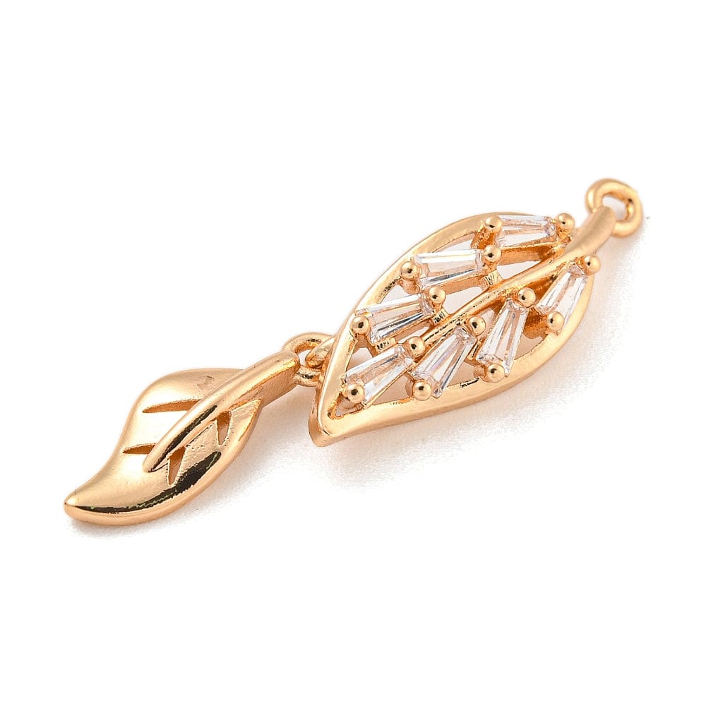 Blad Vedhæng Med Zirkonia Sten, 30x7x6 mm - Uniq Perler - 113725