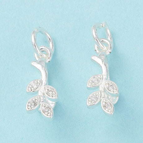 Blad Vedhæng med Zirkonia Sten - Langtidsholdbar Forsølvet (16x5,5x7mm) - Uniq Perler - 114279