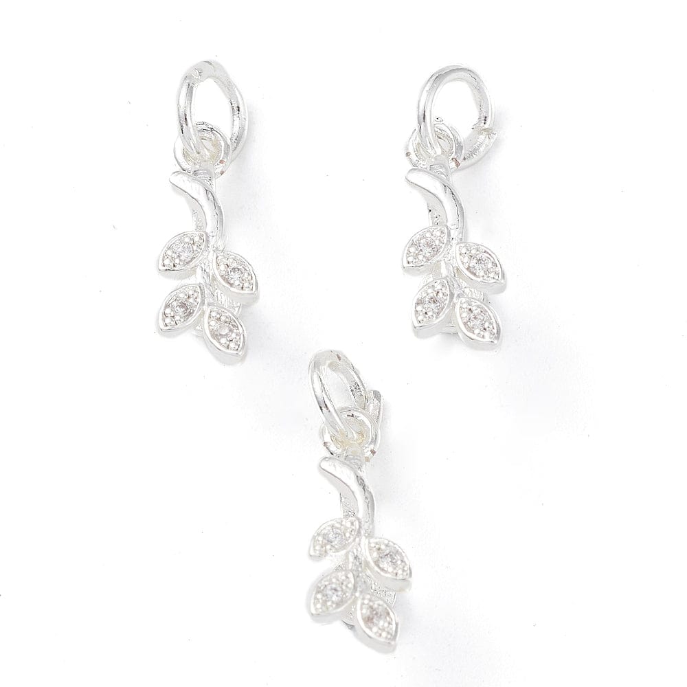 Blad Vedhæng med Zirkonia Sten - Langtidsholdbar Forsølvet (16x5,5x7mm) - Uniq Perler - 114279