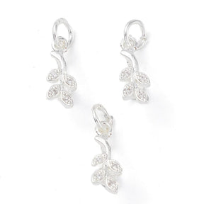 Leaf Pendant with Zirconia Stones - Durable Silver-plated (16x5.5x7mm) - Uniq Perler - 114279