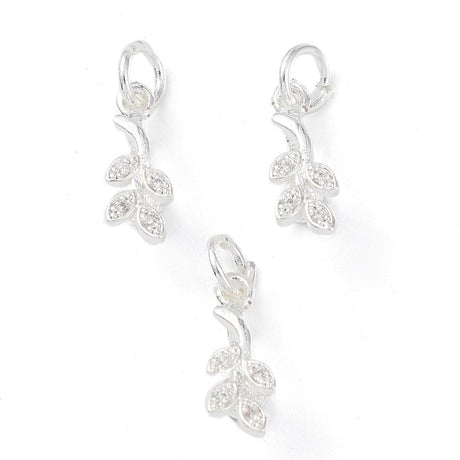 Blad Vedhæng med Zirkonia Sten - Langtidsholdbar Forsølvet (16x5,5x7mm) - Uniq Perler - 114279