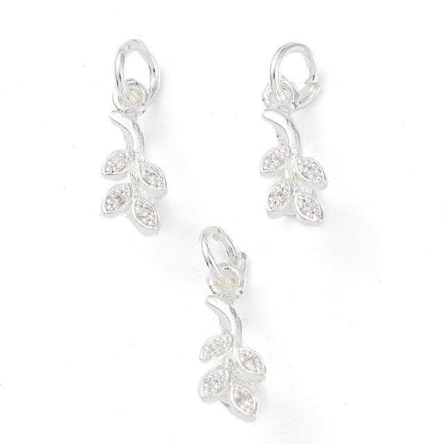 Blad Vedhæng med Zirkonia Sten - Langtidsholdbar Forsølvet (16x5,5x7mm) - Uniq Perler - 114279