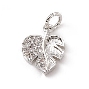 Blad Vedhæng Med Zirkonia Sten, Platinium, 10x13mm - Uniq Perler - 114814