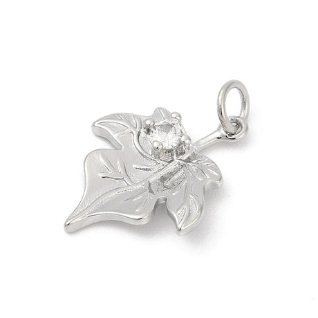 Blad Vedhæng Med Zirkonia Sten, Platinium, (20x15,5mm) - Uniq Perler - 114712