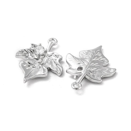 Blad Vedhæng Med Zirkonia Sten, Platinium, 20x15mm - Uniq Perler - 111968