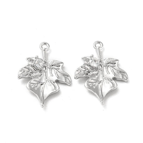 Blad Vedhæng Med Zirkonia Sten, Platinium, 20x15mm - Uniq Perler - 111968