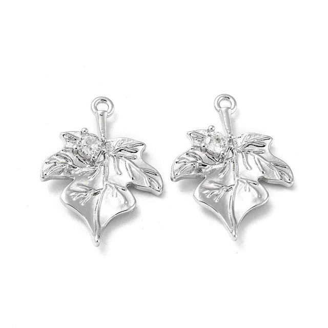 Blad Vedhæng Med Zirkonia Sten, Platinium, 20x15mm - Uniq Perler - 111968