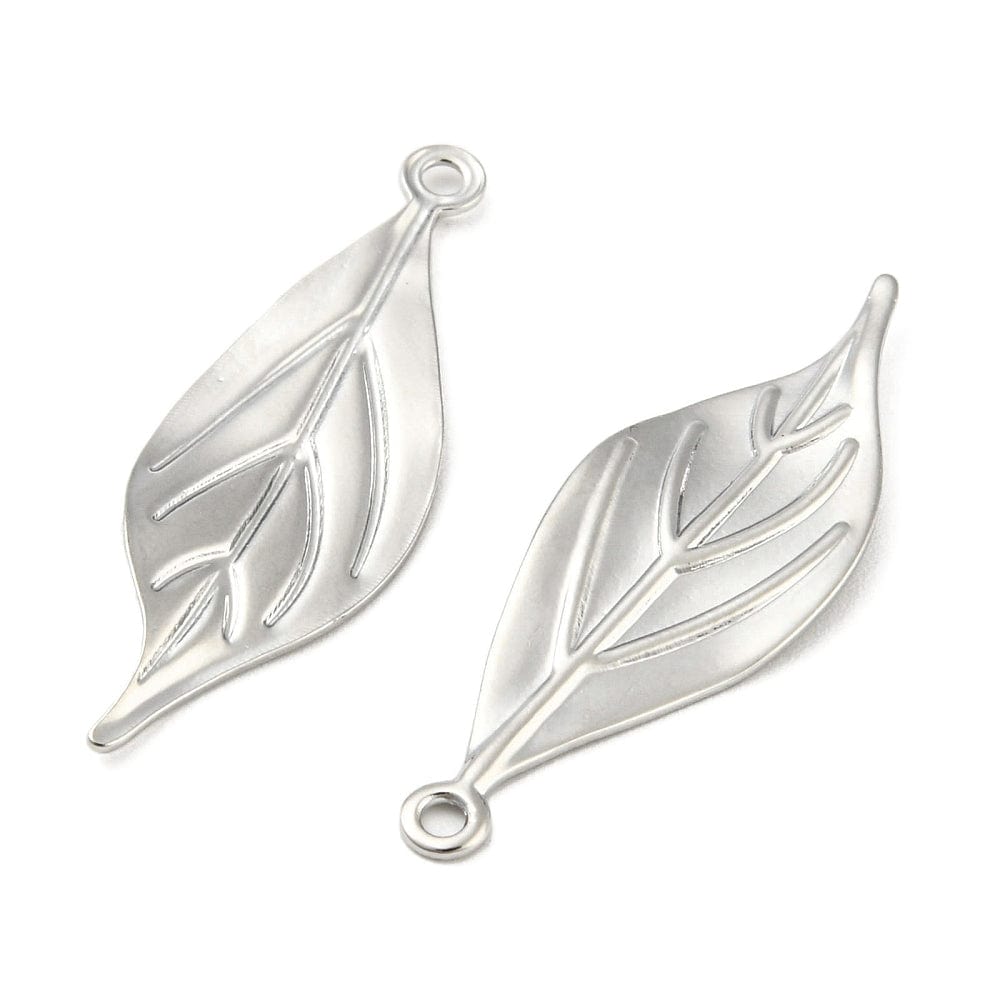 Blad Vedhæng, Platin Belagt, 30x10mm, 2 stk. - Uniq Perler - 112840