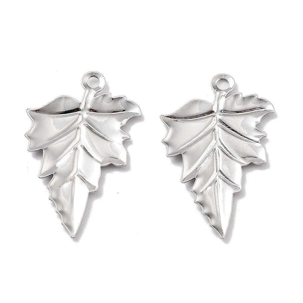 Blad Vedhæng, Platinium, 23x14 mm. 4 stk - Uniq Perler - 112710