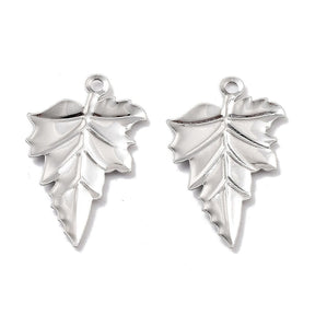Leaf Pendant, Platinum, 23x14 mm. 4 pcs - Uniq Perler - 112710