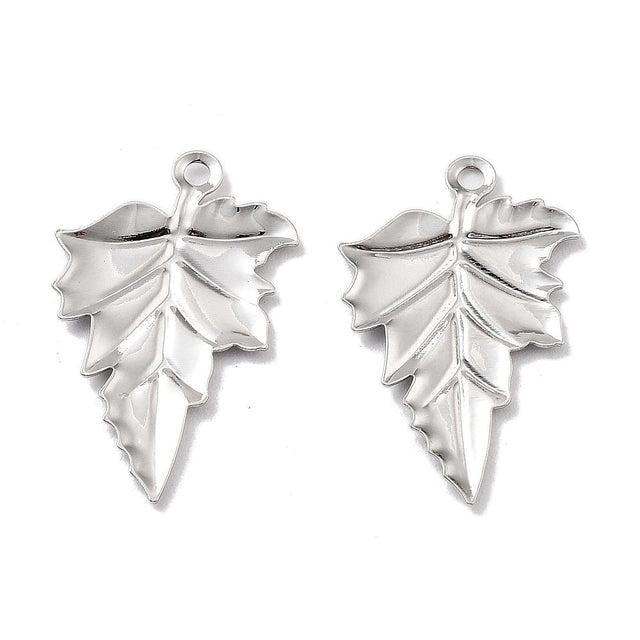 Blad Vedhæng, Platinium, 23x14 mm. 4 stk - Uniq Perler - 112710