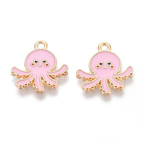 Octopus Pendant - With Pink Enamel (17.5x17x1mm) 6 pcs - Uniq Perler - 115399