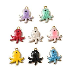 Octopus Pendant – Mixed Colors, Gold-plated (10.5x12.5mm) 8 pcs - Uniq Perler - 115735