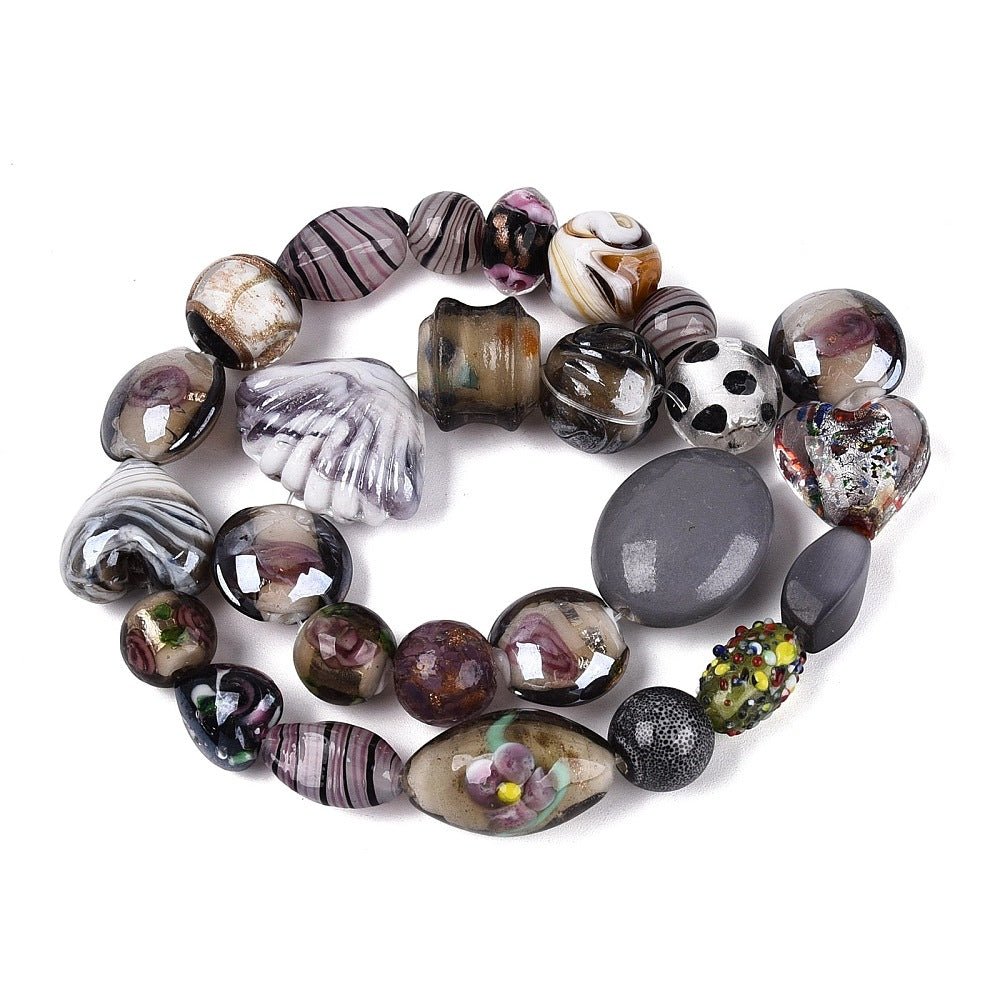 Blandede Håndlavede Lampwork Glasperler – Rosabrun (6-37mm) - Uniq Perler - 125804