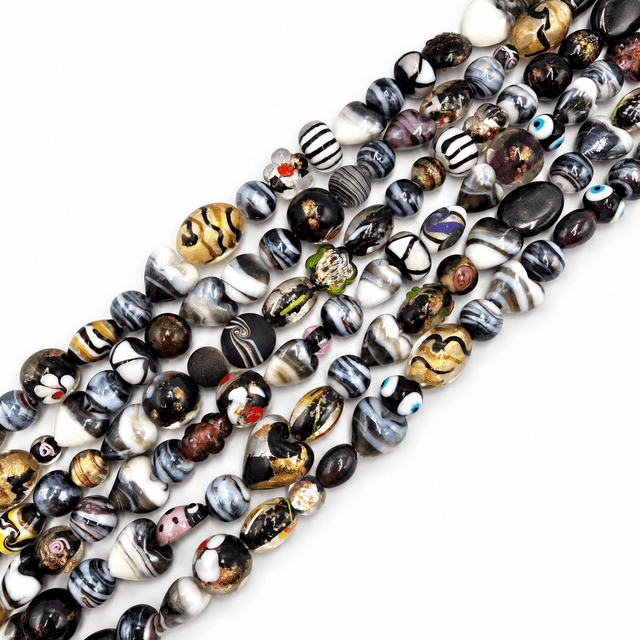 Blandede Håndlavede Lampwork Glasperler – Rosabrun (6-37mm) - Uniq Perler - 125804