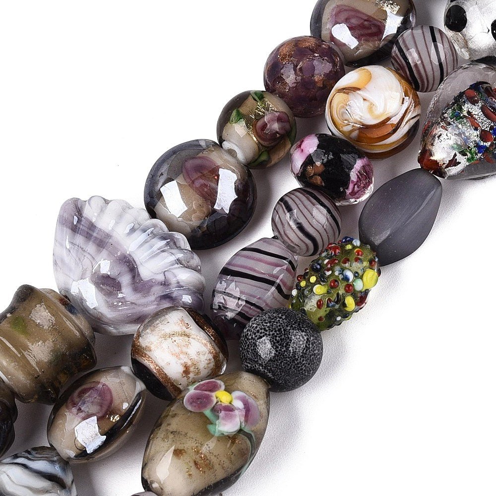 Blandede Håndlavede Lampwork Glasperler – Rosabrun (6-37mm) - Uniq Perler - 125804