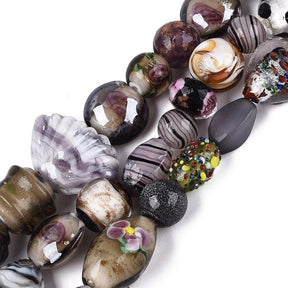 Blandede Håndlavede Lampwork Glasperler – Rosabrun (6-37mm) - Uniq Perler - 125804