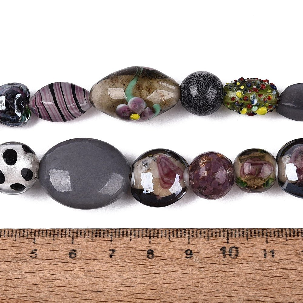 Blandede Håndlavede Lampwork Glasperler – Rosabrun (6-37mm) - Uniq Perler - 125804