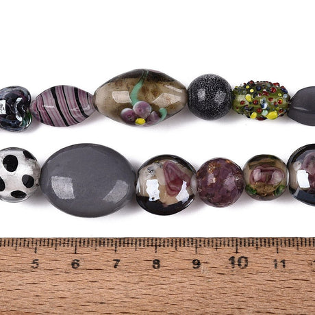 Blandede Håndlavede Lampwork Glasperler – Rosabrun (6-37mm) - Uniq Perler - 125804