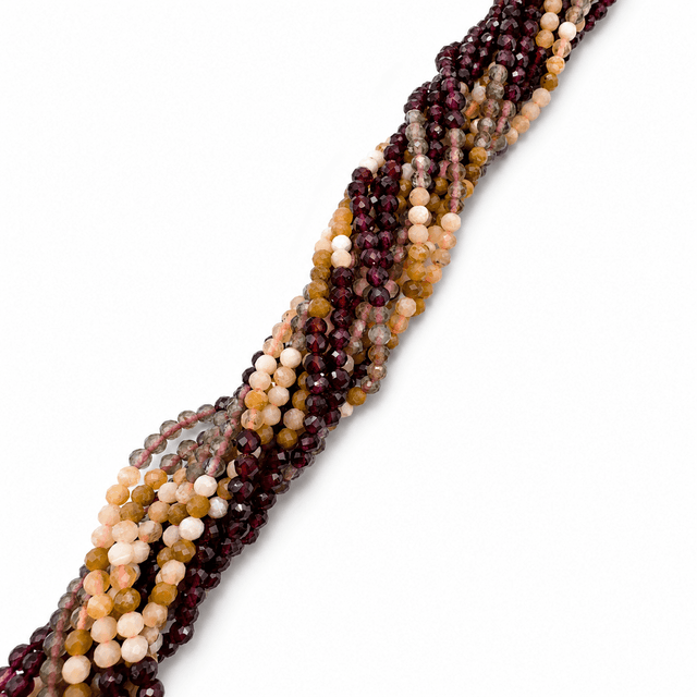 Blandede Naturstens Perler – Gul Opal, Granat og Apatit, Facetterede (3mm) - Uniq Perler - 123846