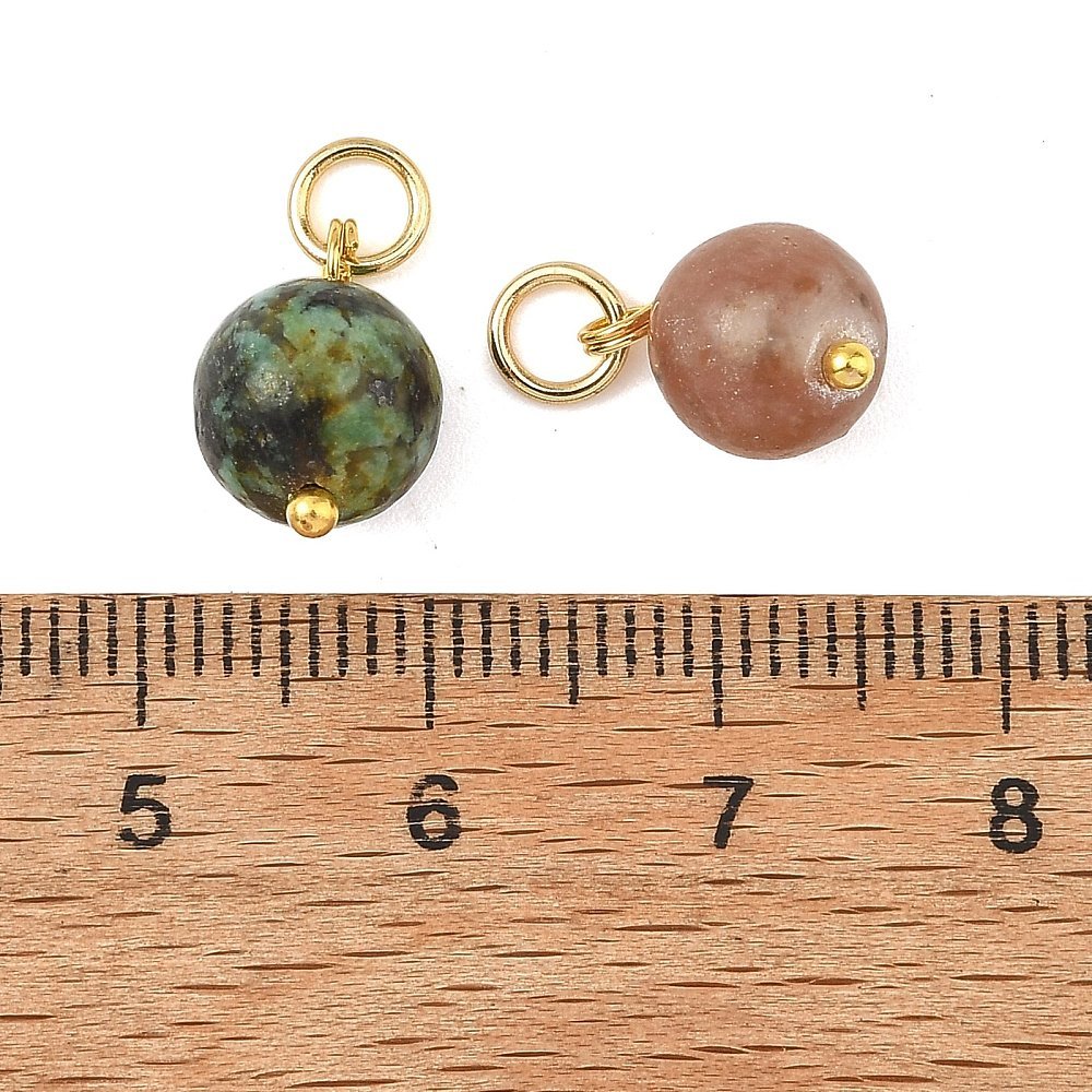 Blandede Runde Naturstens Vedhæng – 18K Forgyldt Stål Øsken (12,5x8~8,5mm) 10 stk. - Uniq Perler - 124593