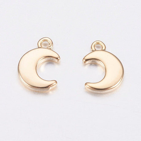 Blankt Måne Vedhæng, 18K Langtidsholdbar Forgyldt, 7,5x5mm, 2 Stk - Uniq Perler - 114131