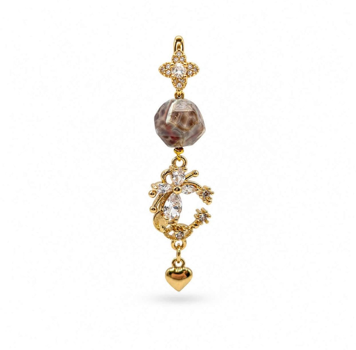 Blomst Med Hjerte Vedhæng – 14K Forgyldt Messing Med Zirkonia (30x14mm) - Uniq Perler - 121937
