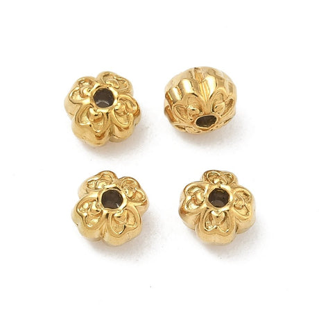 Blomst Perler i Forgyldt Stål – (6mm, 6 stk) - Uniq Perler - 