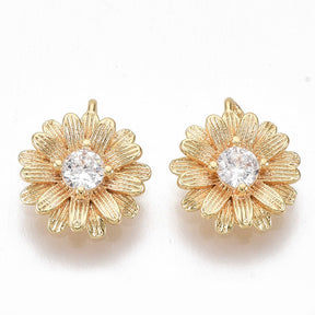 Blomma Hänge med Cubic Zirconia – Mässing Förgylld 18 Karat (11mm) - Uniq Perler - 117074