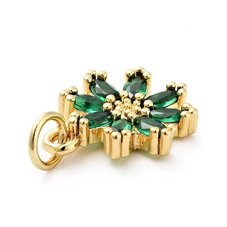 Blomst Vedhæng med Mørkegrøn Zirkonia – 18K Langtidsholdbar Forgyldt (14.5mm) - Uniq Perler - 117846