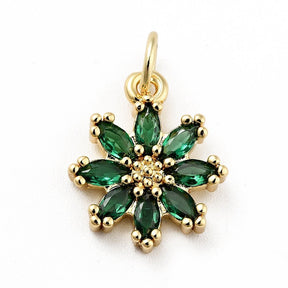 Blomst Vedhæng med Mørkegrøn Zirkonia – 18K Langtidsholdbar Forgyldt (14.5mm) - Uniq Perler - 117846