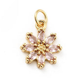 Blomst Vedhæng Med Zirkonia – Pink, 18K Langtidsholdbar Forgyldt Messing - Uniq Perler - 120561