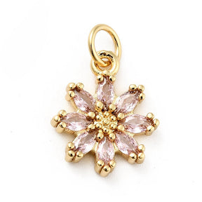 Blomst Vedhæng Med Zirkonia – Pink, 18K Langtidsholdbar Forgyldt Messing - Uniq Perler - 120561