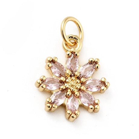 Blomst Vedhæng Med Zirkonia – Pink, 18K Langtidsholdbar Forgyldt Messing - Uniq Perler - 120561