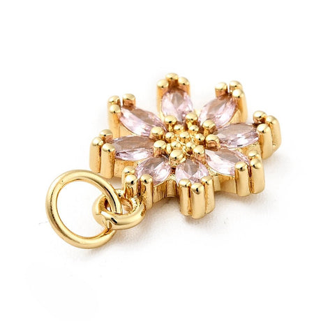 Blomst Vedhæng Med Zirkonia – Pink, 18K Langtidsholdbar Forgyldt Messing - Uniq Perler - 120561