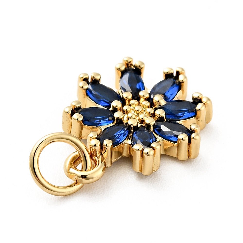 Blomst Vedhæng – Mørkeblå Zirkonia 18K Forgyldt Langtidsholdbar (14.5mm) - Uniq Perler - 117848