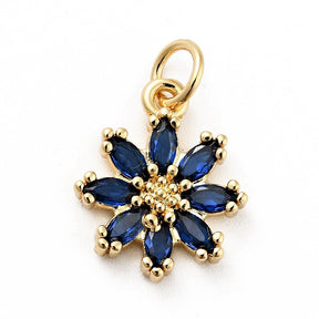 Blomst Vedhæng – Mørkeblå Zirkonia 18K Forgyldt Langtidsholdbar (14.5mm) - Uniq Perler - 117848