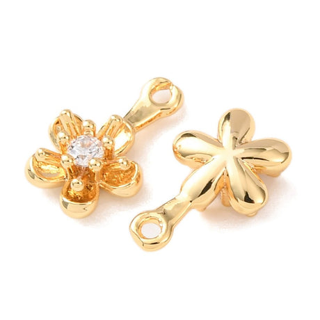 Blume Anhänger – Zirkonia Stein - 18K vergoldet (10x6,5mm) 2 Stk. - Uniq Perler - 