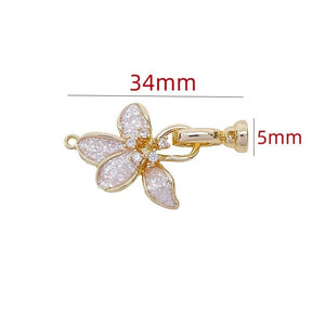 Blumen Fold Over Verschluss Mit Muschel Und Klare Zirkonia Steine, Vergoldet, 34x5mm - Uniq Perler - 112999