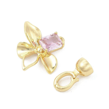 Blomster Fold Over Lås Med Zirkonia Sten, Forgyldt, 32mm - Uniq Perler - 114501