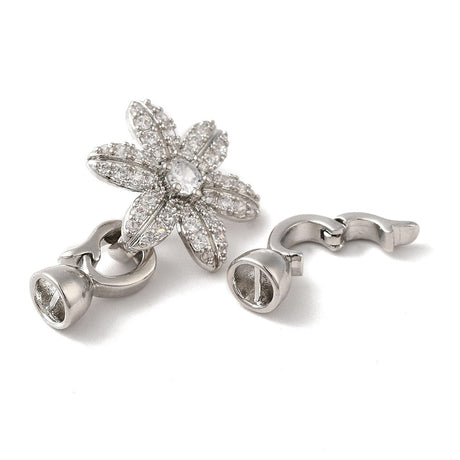 Blomster Fold Over Lås Med Zirkonia Sten, Platin, 34mm - Uniq Perler - 660822